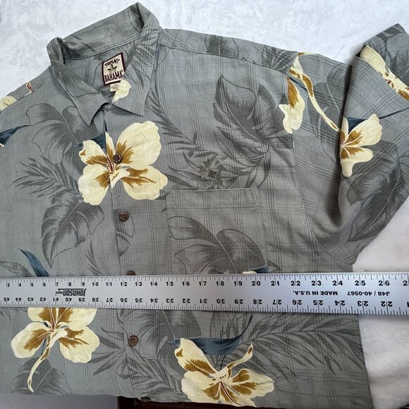 Tommy Bahama Mens Hawaiian Floral Silk Shirt Gray/Yellow Size XL Short Sleeve - Picture 5 of 7